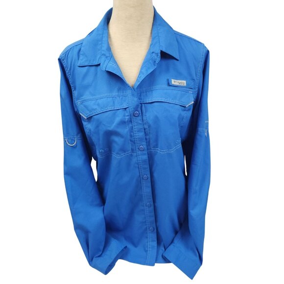 Columbia Performance Fishing Gear Lo Drag Long Sleeve Shirt Atoll Blue Women L - Picture 1 of 10